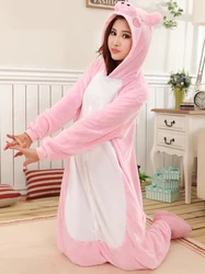 Cute Pink Pig Unisex Adult Onesie Pajamas Flannel Cosplay Animal One Piece Halloween Costume Sleepwear Homewear For Women Girls