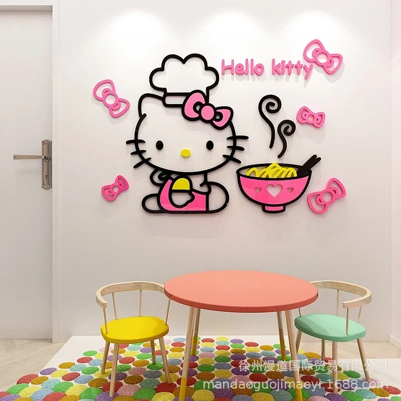 

Cartoon Sanrio Hello Kitty 3D Wall Sticker Kawaii Anime Miorror Acrylic Wall Decoration Sticker Bedroom Home Decor Sticker Gift