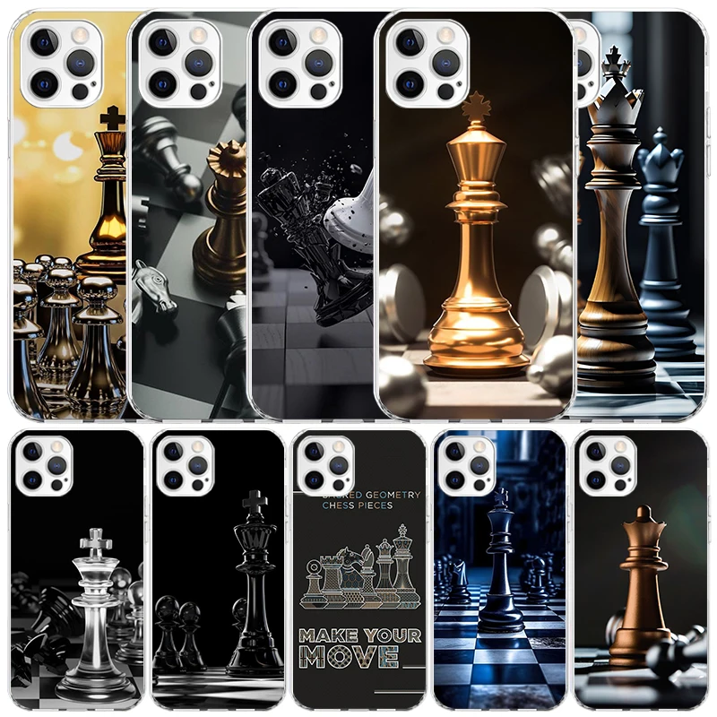 Coque Souple de Jeu d'Échecs Compétitif pour iPhone 16 17 Air 15 14 Pro Max 16E 17E 13 Mini 12 11 7 SE Motif Imprimé Compatible
