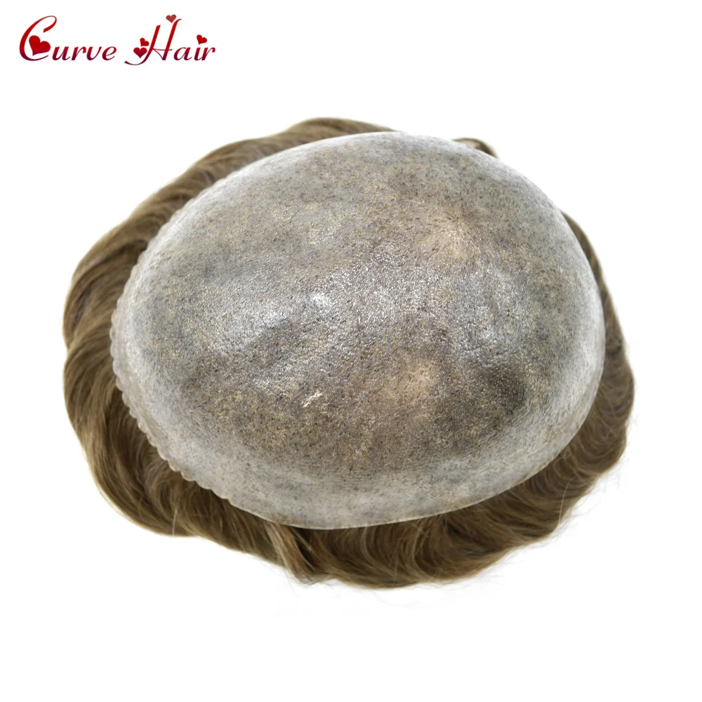 0.1-0.12Mm Siliconen Volledige Pu Toupetje Voor Mannen Capillaire Prothese Mens Toupee Menselijk Haar Eenheden Zwart Bruin Blond grijs Haar Eenheden