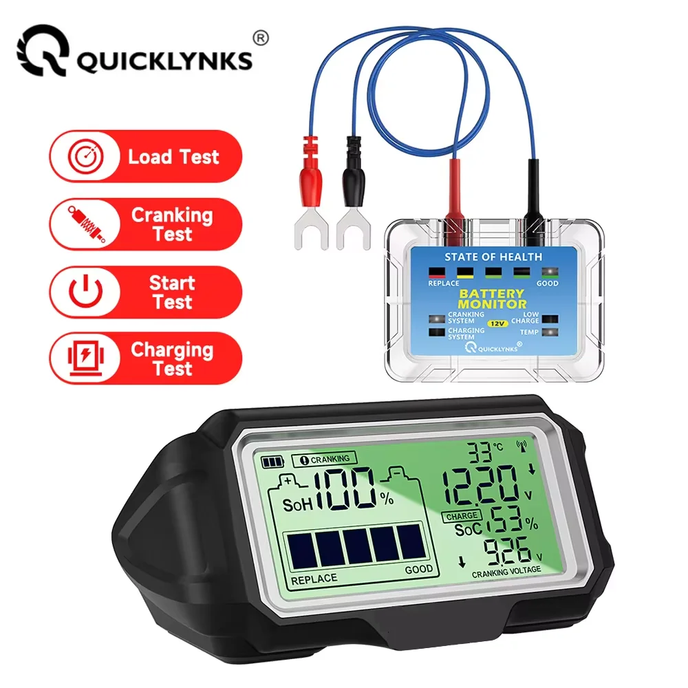 

QUICKLYNKS BM5-D Car Battery Tester 12V LED 433MHz Monitor Head-Up Display SOH SOC Charging Battery Analyzer Diagnostic Tool
