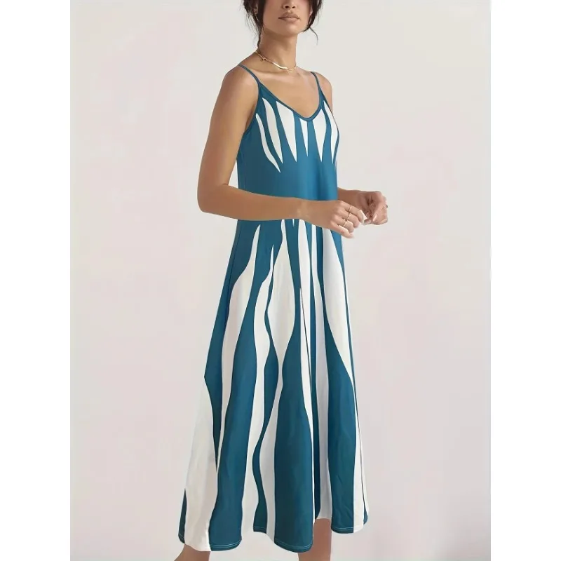 

Плюс размер 1XL-5XL женское модное тонкое повседневное и удобное платье на подтяжках с v-образным вырезом и принтом