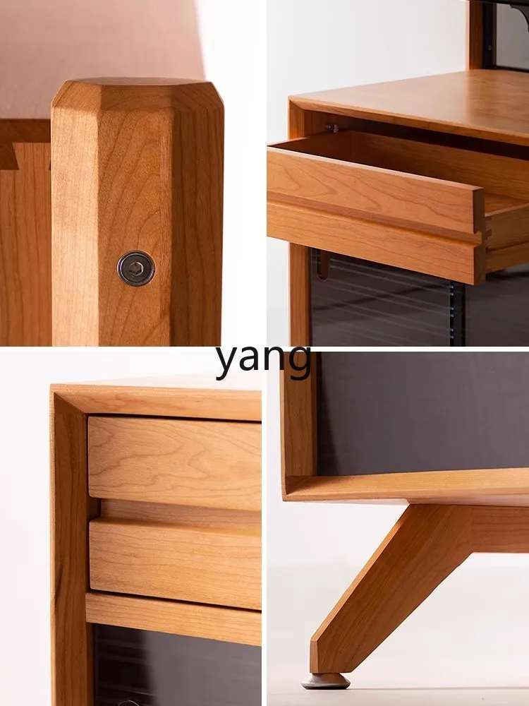 Yjq Solid Wood Sideboard Module Storage Retro Cherrywood Coffee Tea Wall Small Narrow Cabinet