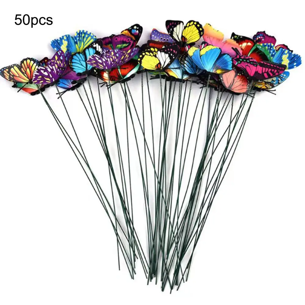 3D Butterfly Garden Stakes Set of 50 for Outdoor Decoration Plastic Rods for Various Garden and Event Applications