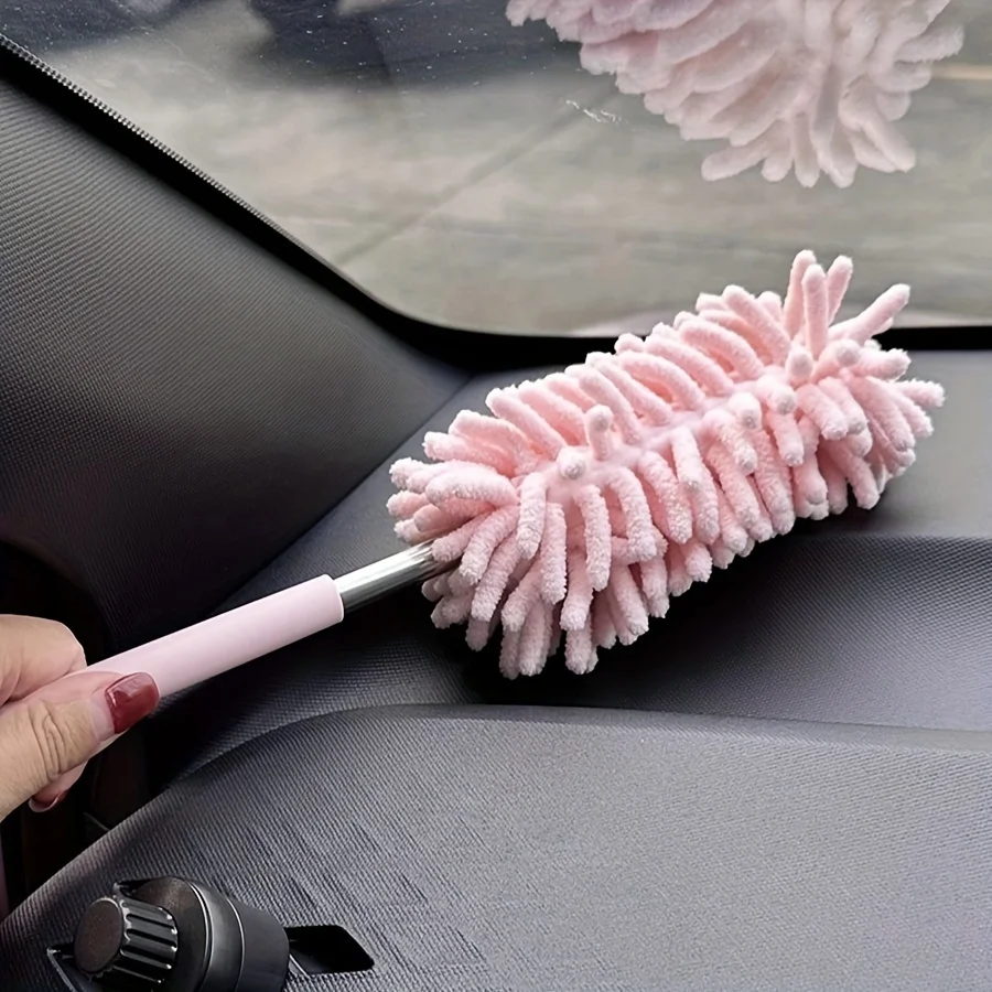 Mini car dust brush, stretchable and bendable polyester fiber material for household and car interior cleaning