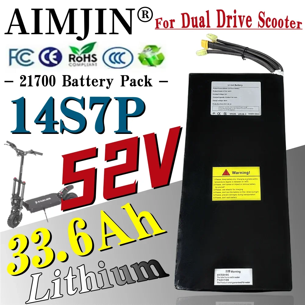 14S7P 52 فولت 33.6Ah بطارية ليثيوم أيون حزمة 21700 33600 مللي أمبير منفذ مزدوج شحن سريع قابلة للشحن لسكوتر محرك مزدوج #4