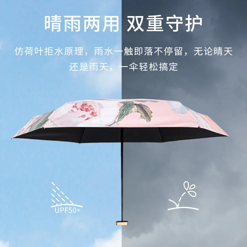 Summer Outdoor Portable Flat Sun Umbrella 6 Fold Sun Protection Rain Dual-Use Sun Umbrella