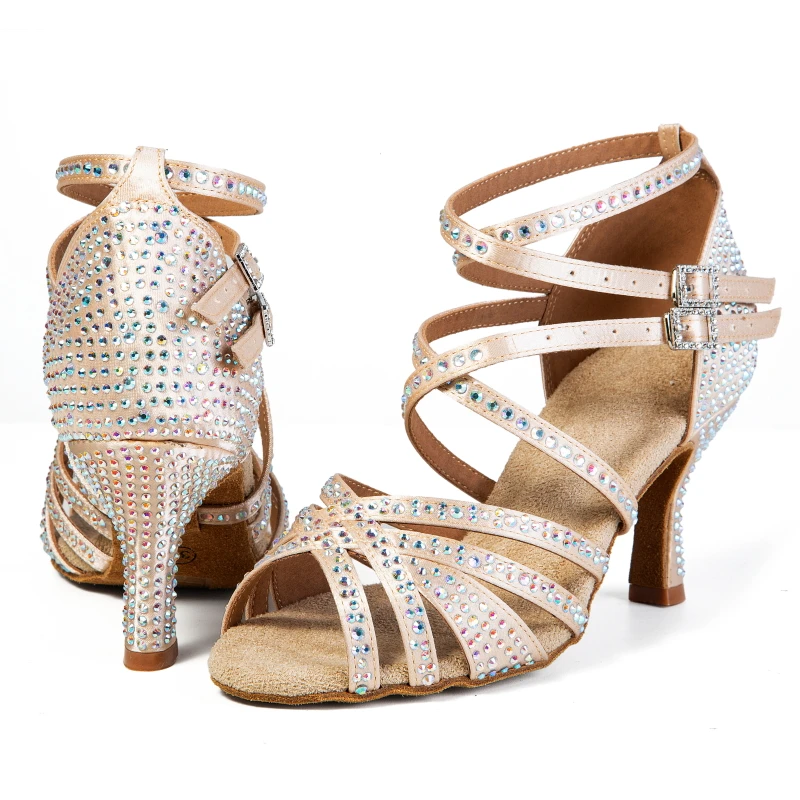 

Authentic professional Latin dance shoes for women and adults, soft soled midsole with diamonds, dance shoes for competitions an