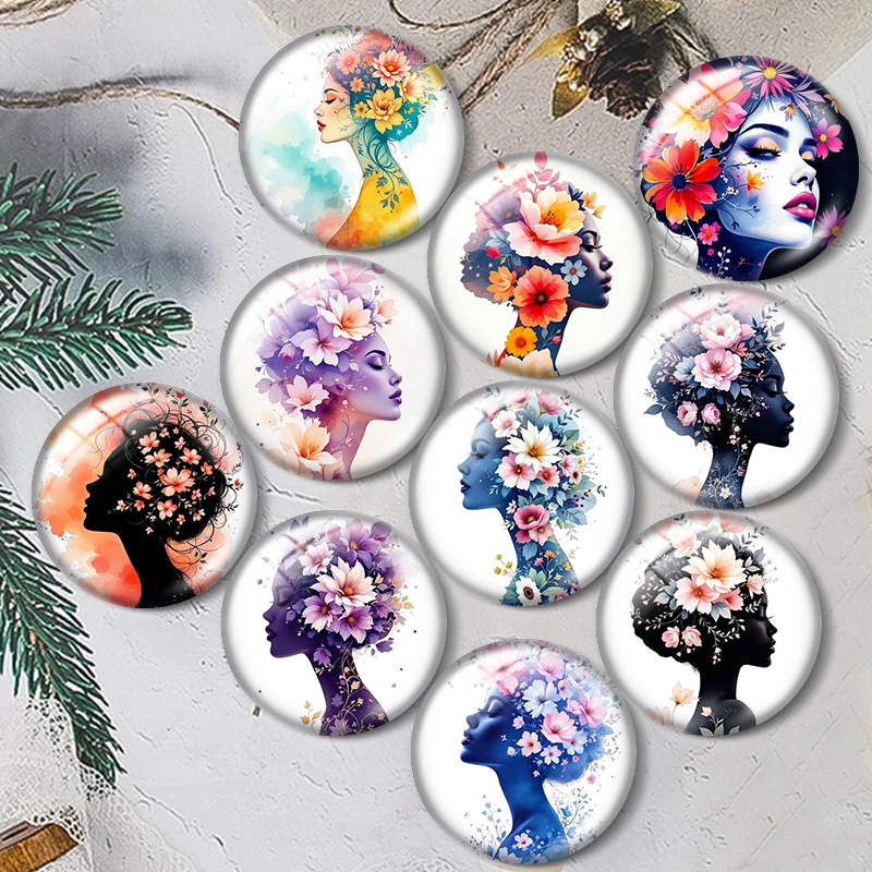 Floral Woman Watercolor 12/18/20/25mm glass cabochon  bracelet pendant rings for jewelry demo earrings back Making findings