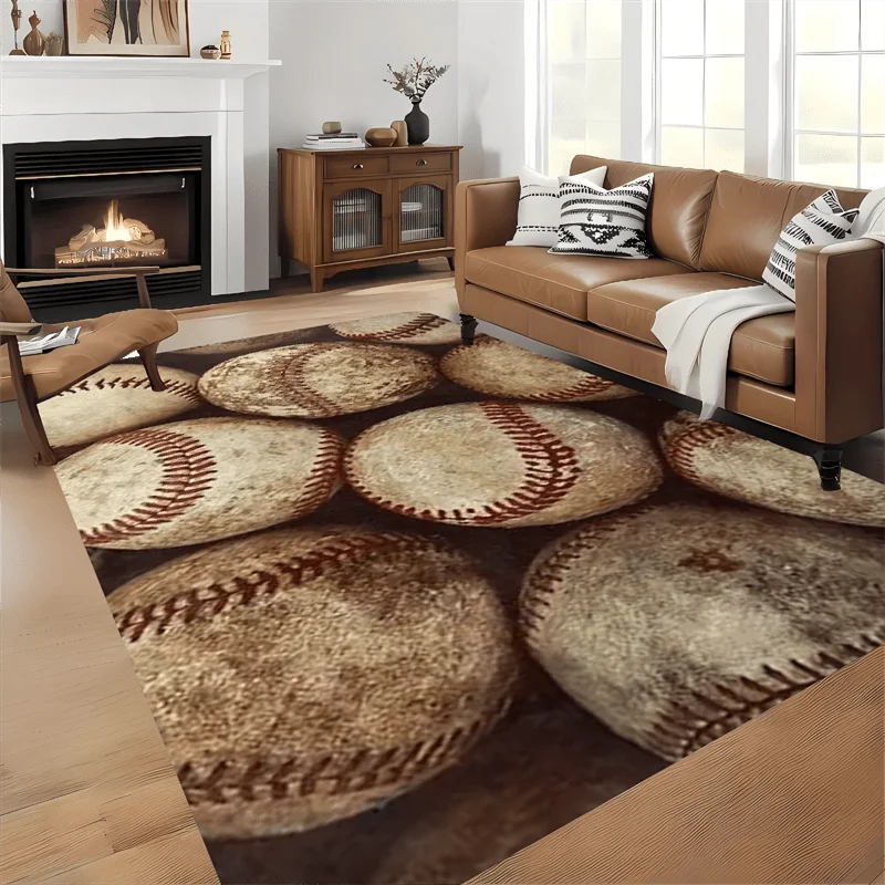 Baseball‑Themed Printed Rug, Sports Decor for Living‑Room, Bedroom, Kitchen, Office & Indoor Home Use