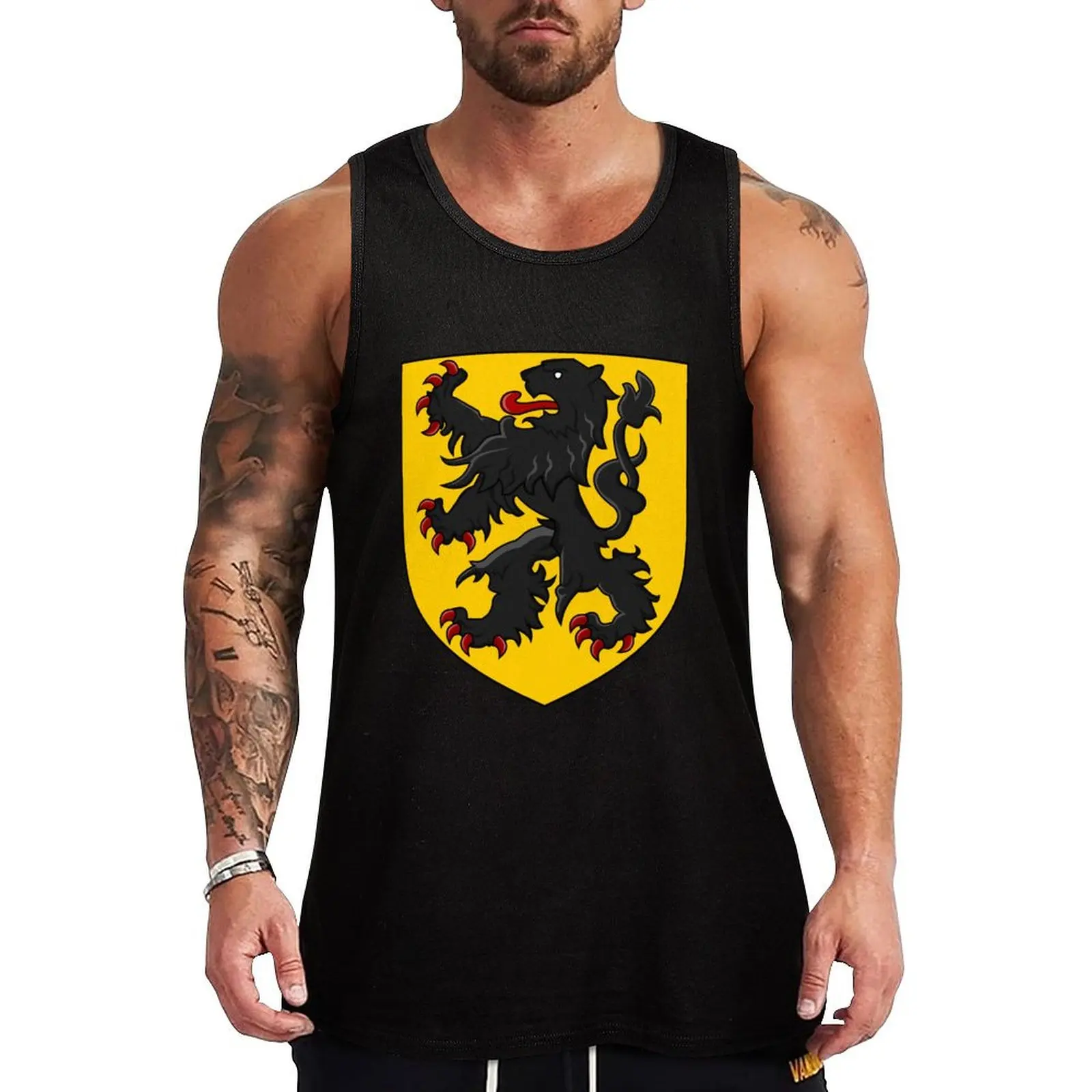

Flanders - Coat of Arms Tank Top Sports shirt man Sportswear for men gym shirts Men's summer clothes 2025