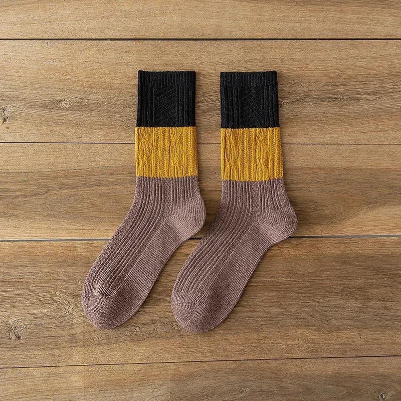 Japanese Loose Socks High School Girls Harajuku Thick Needle Color Matching Socks Solid Needles Knitting Striped Cotton Socks