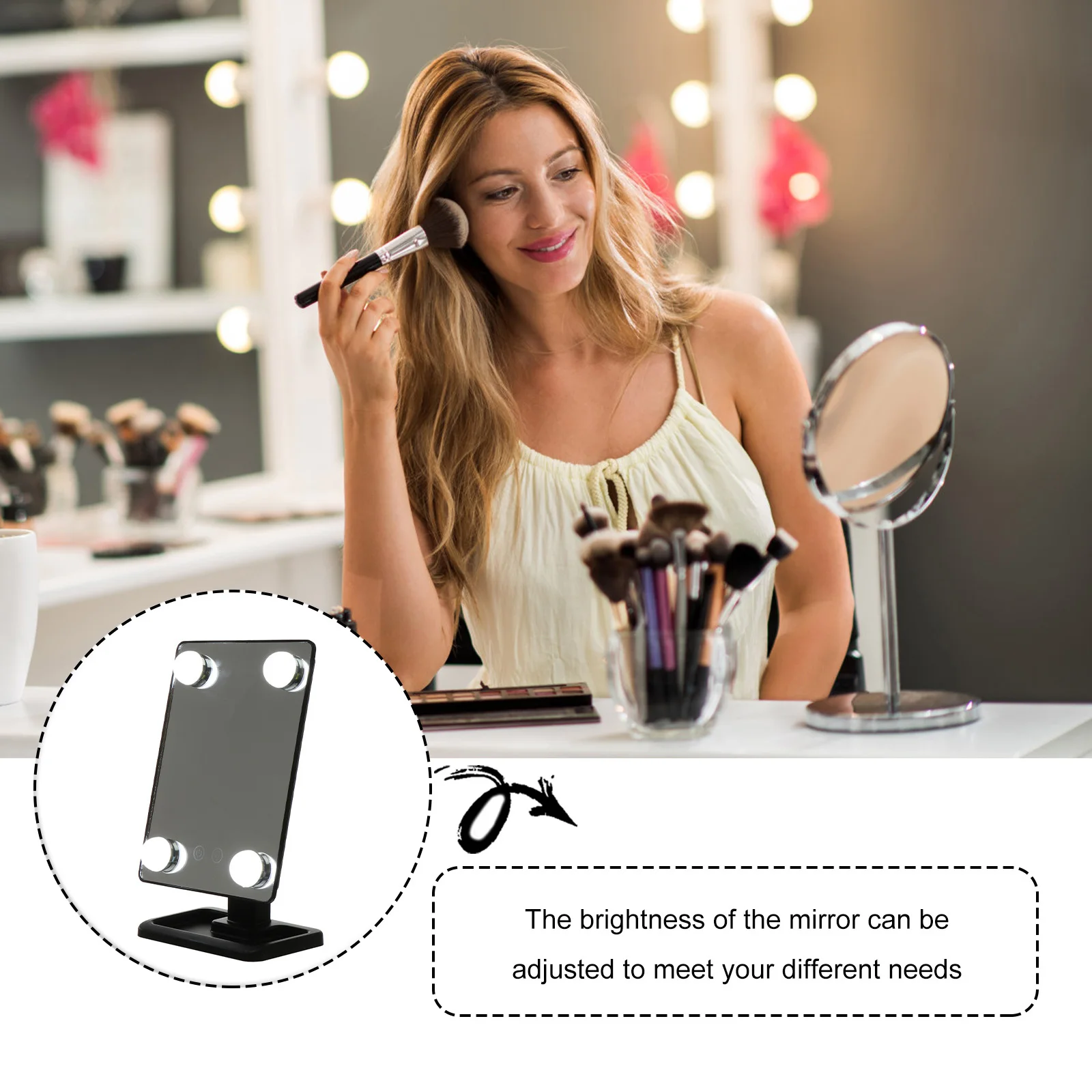 

LED Makeup Mirror Vanity Tabletop Desktop Swivel Mirror with 3-Mode Light Adjustable Compact Stylish for Bathroom