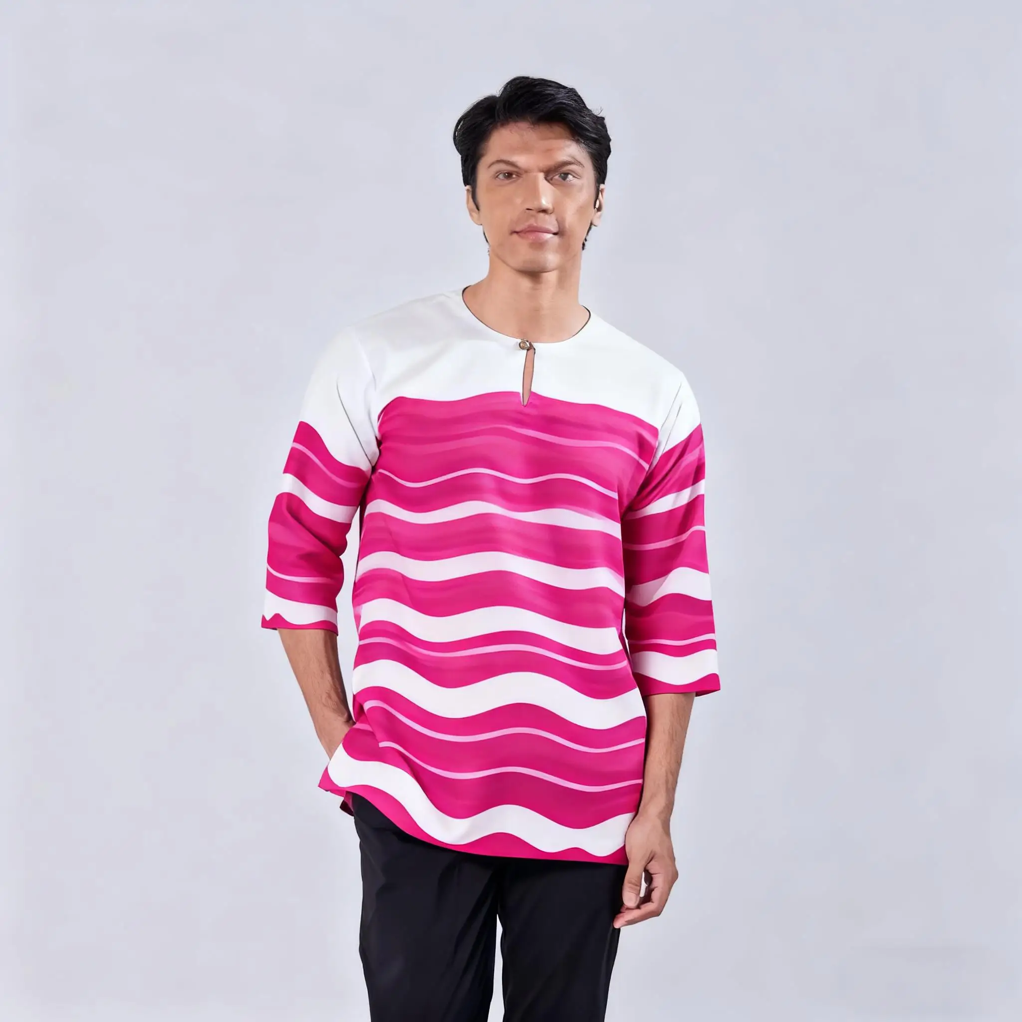 2026 رداء رجالي مسلم بأكمام قصيرة تي شيرت نمط عرقي الوقوف طوق الملابس العربية Vetements أوم Musulman #3