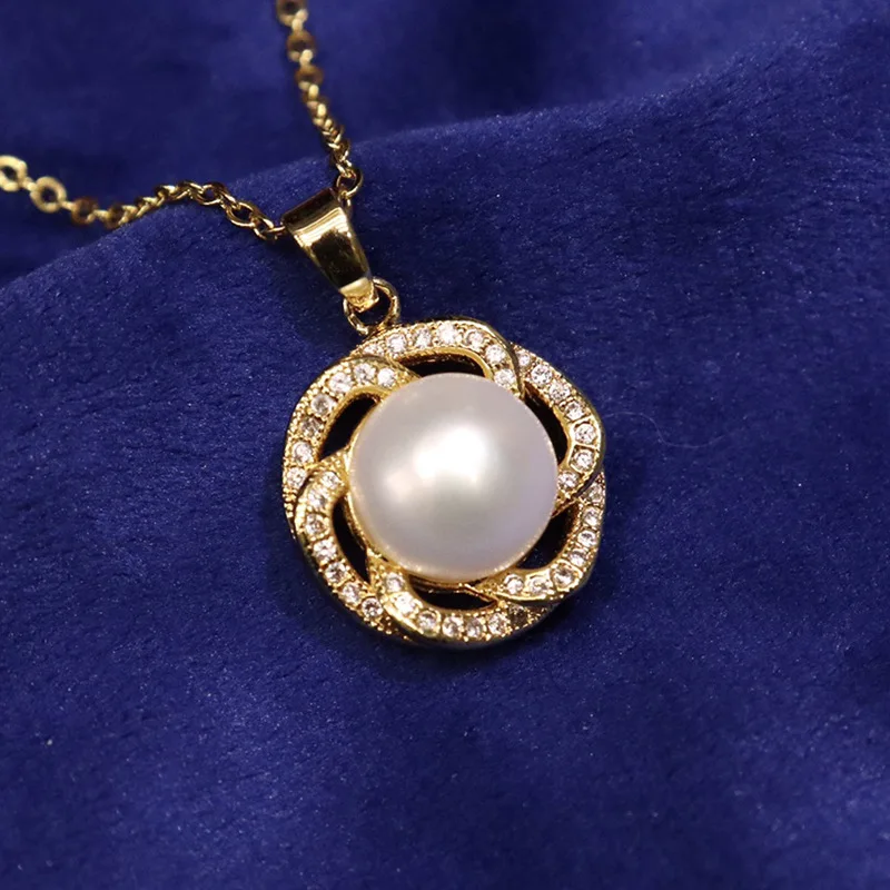 

Подвеска из пресноводного жемчуга с цветком удачи, 8-9 мм, 18-каратное позолоченное микроинкрустация, модное простое универсальное ожерелье, цепочка на ключицу