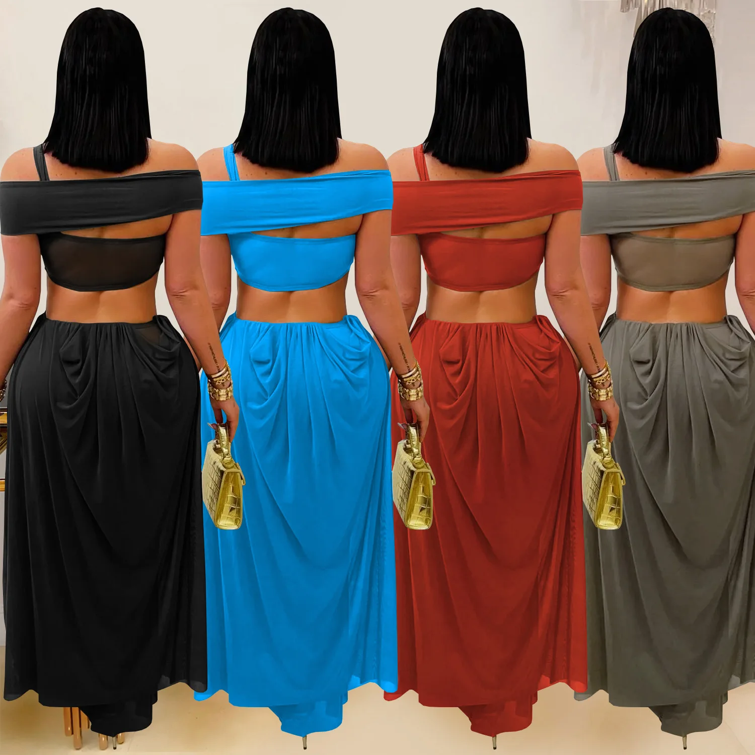 DSMTRC 특별 행사 가운 느슨한 셔링 나이트 아웃 베스 티드 클럽웨어 드레스 세련된 여성 컷 아웃 계층화 된 불규칙한 파티 드레스