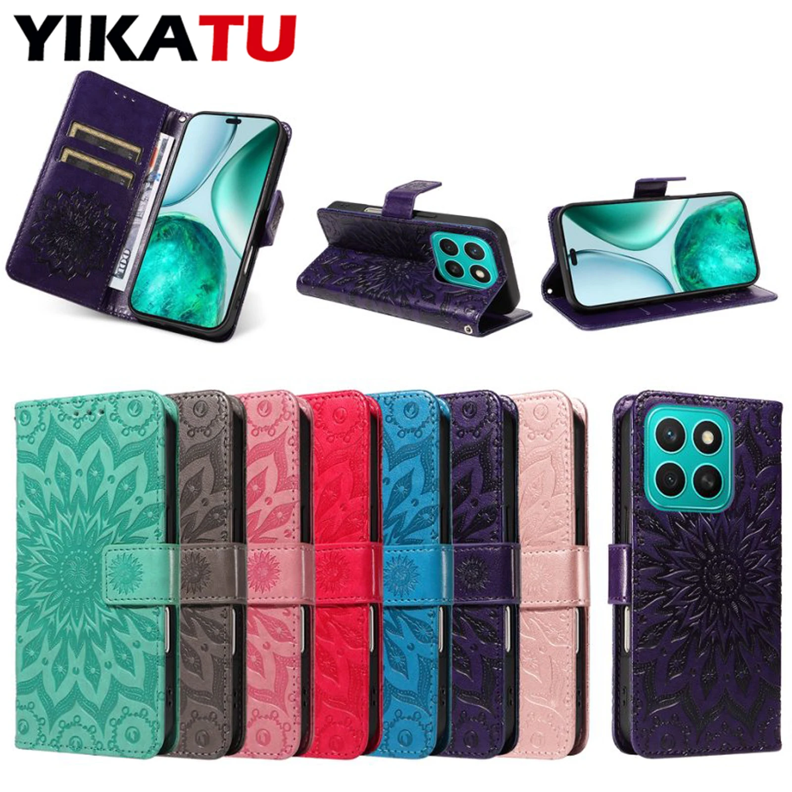 

Sunflower Magnetic Wallet Leather Case For Huawei Honor 200 Pro Smart 400 Lite 300 Ultra 5G 100 90 70 50 20 20S 10 9 8A 8 7S 7A