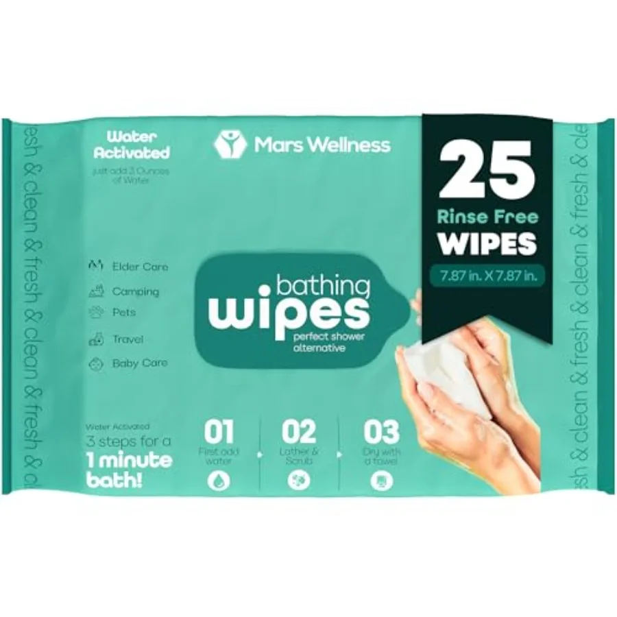 

No Rinse Bathing Wipes - Just Add Water - 25 Pack - Disposable Rinse Free Bath Sponges For Adults - Original Latherz - Soap Inf
