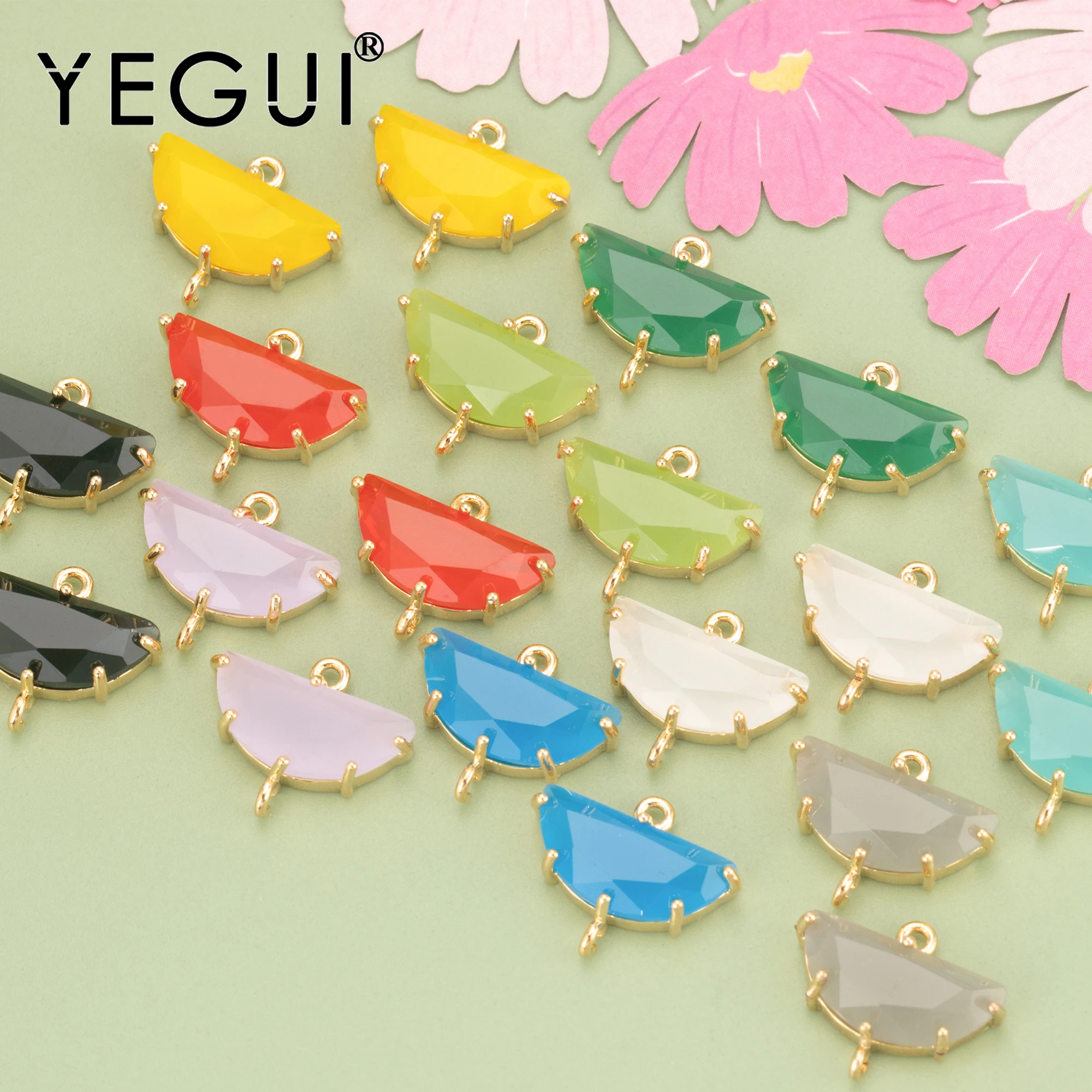 

YEGUI MB07,jewelry accessorie,nickel free,18k gold plated,copper,glass,charms,semicircle,diy pendants,jewelry making,6pcs/lot