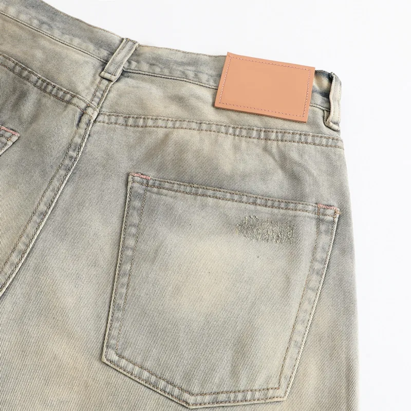 HKSH 2025 ربيع وصيف جديد الرجال المد فاسق ضوء القذرة المتعثرة غسلها الكتابة على الجدران استرخاء فضفاض الجينز خمر الدنيم السراويل HK14330