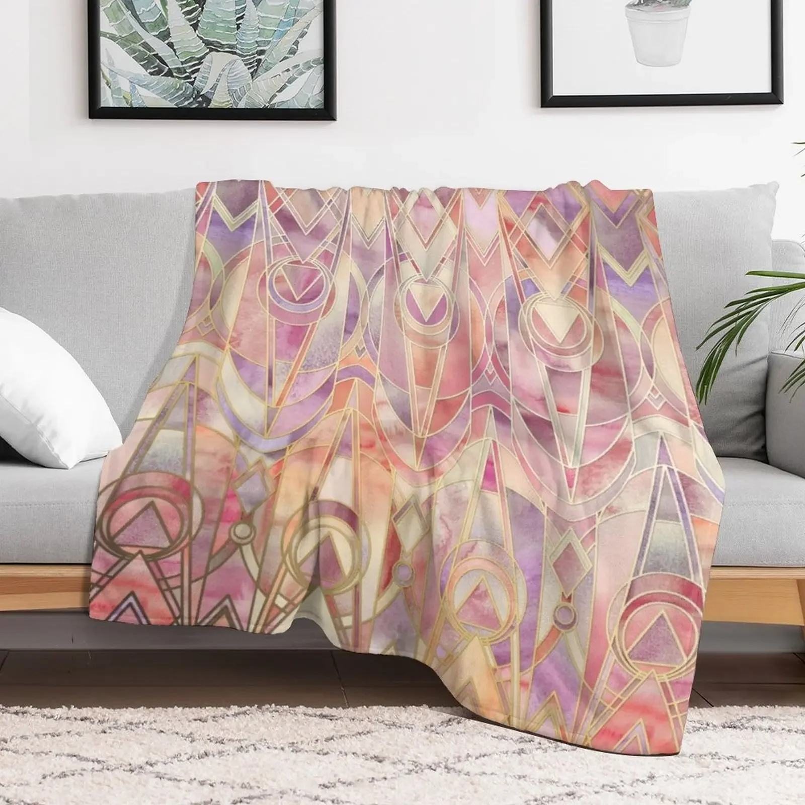 Glowing Coral and Amethyst Art Deco Pattern Throw Blanket Comforter Soft Beds Luxury Thicken Blankets