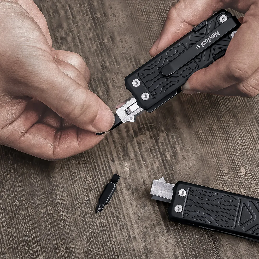 Imagem -04 - Nextool-edc Folding Pocket Multitool Ferramentas Multifuncionais Edc Faca de Escultura Substituível Chave de Fenda Bits Kit e1 10 em 1