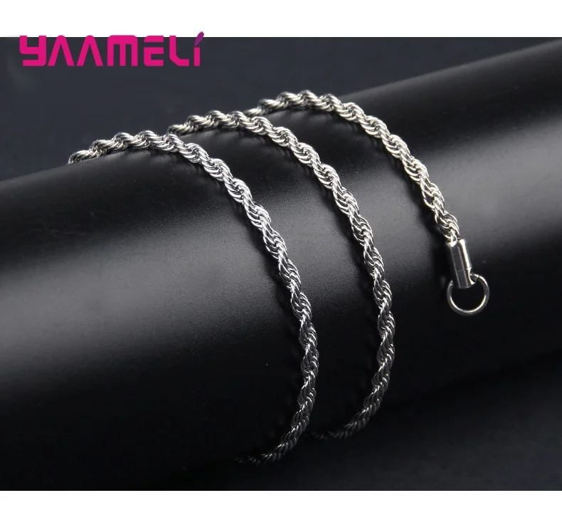 Top Sale Real Pure 925 Sterling Silver Necklace Jewelry Chain for Men Women 2MM 3MM 4MM Width Twisted Rope with Lobster Clasps view 5