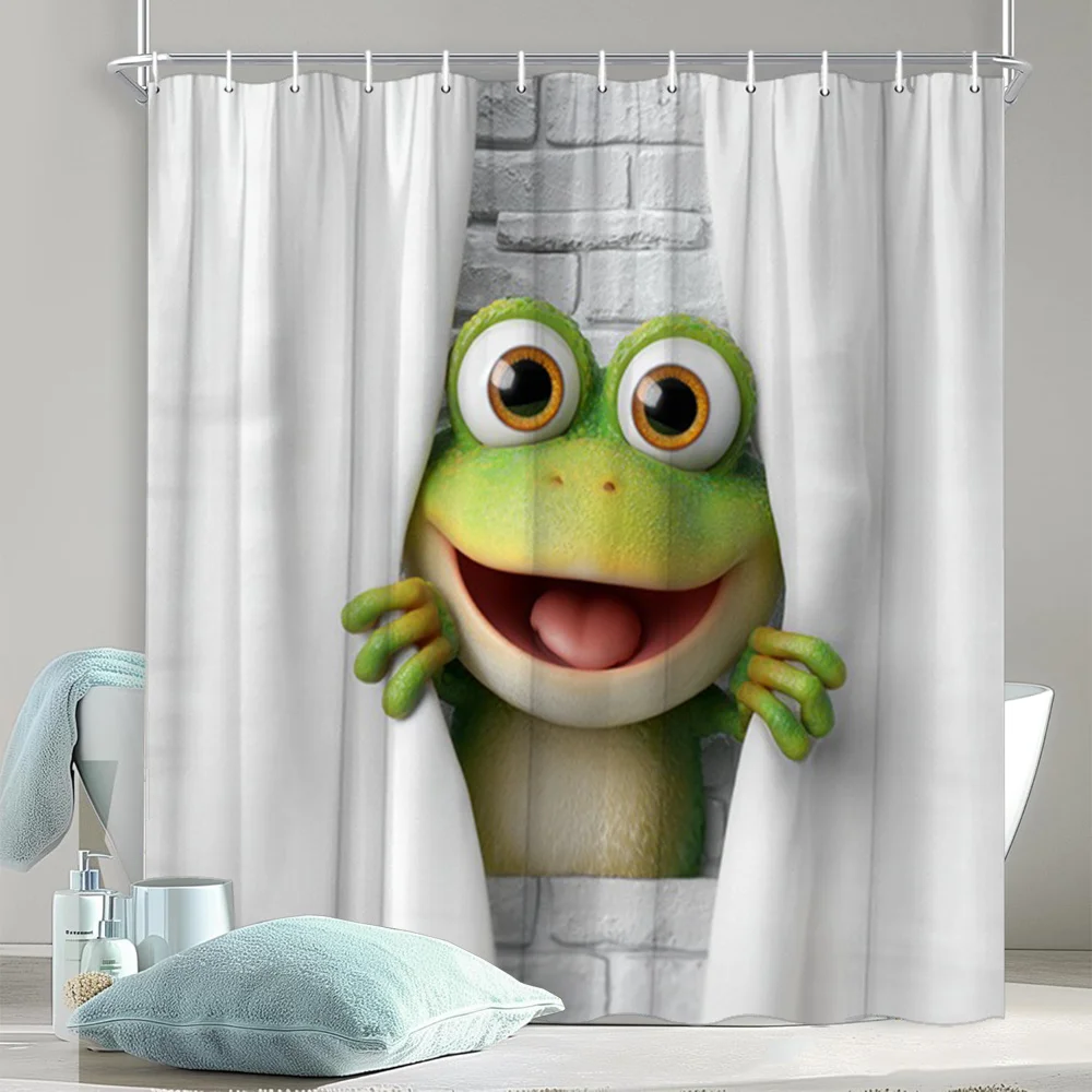 Cute Frog Face Shower Curtain Funny Bathroom Decor Novelty Tropical Green Pond Scene Shower Curtain