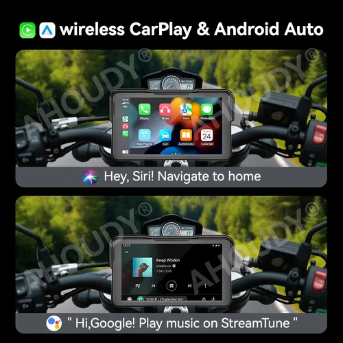 Imagen 2 del producto AHOUDY 5 ''pantalla de navegación para motocicleta Carplay IP67 impermeable Android Auto Bluetooth 5G WiFi módulo