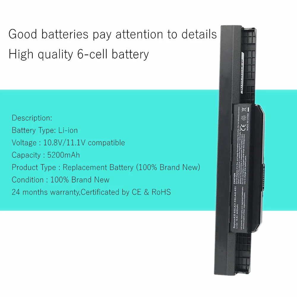 laptop battery for asus K53SE K53SJ K53SN K53SV K53T K53TA K53U K53Z P43 P43E P43F P43J P43S A31-K53 A32-K53 A41-K53 A42-K53
