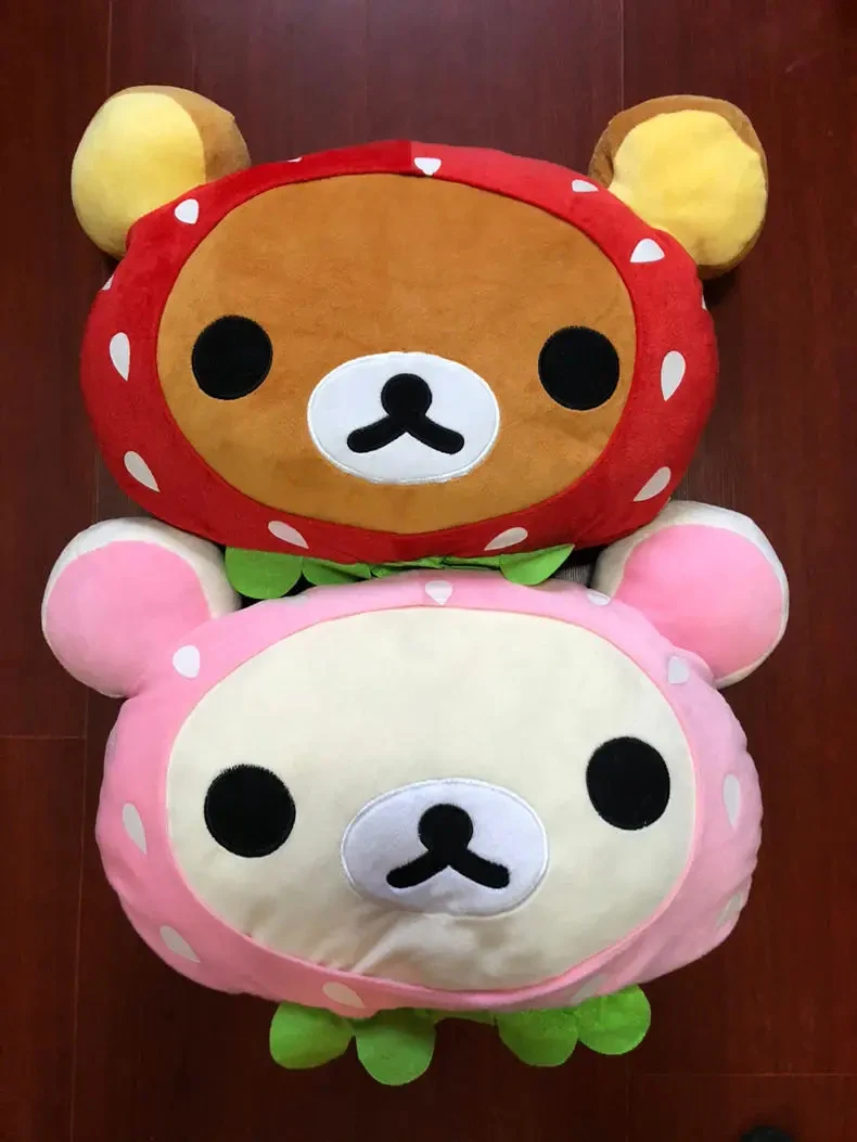 Cute Red Rilakkuma Pink Korilakkuma Strawberry Bear Big Face Plush Pillow Cushion Stuffed Toy Doll Kids Children Gifts 45*30cm