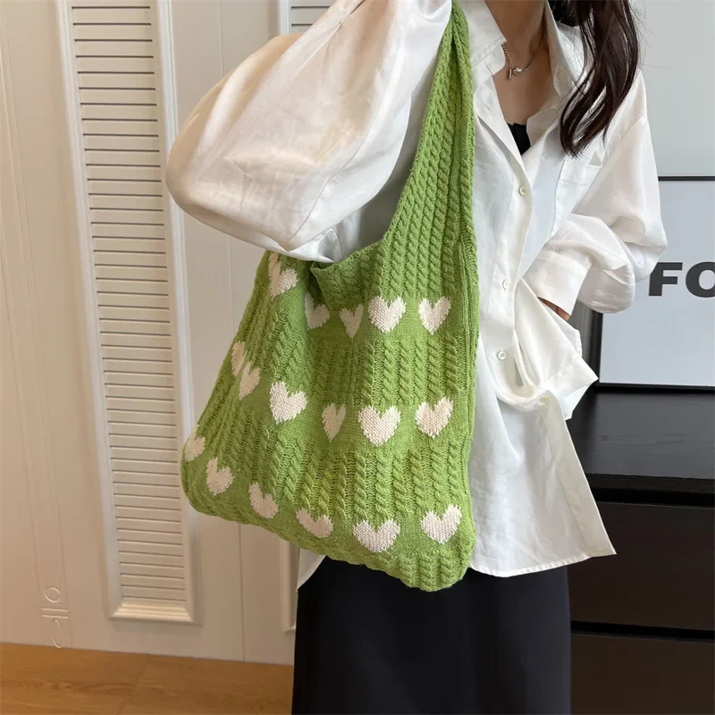 Knitted Bag Women 2023 New Summer Hand-knitted Wool Armpit Knitting Bag Love Shoulder Bag