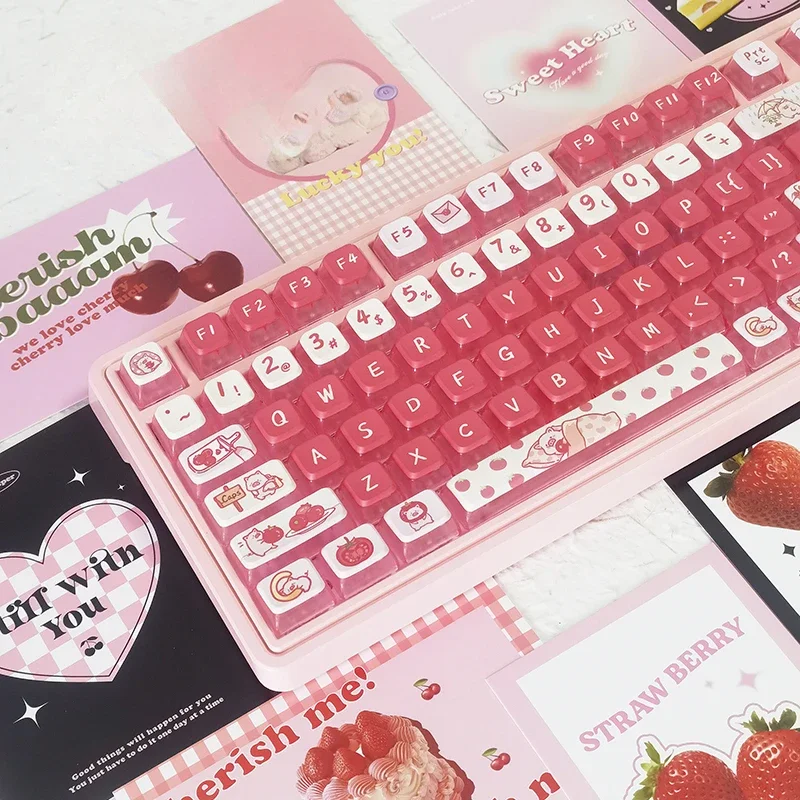 

Theme Small Full Set Pink Pudding Keycap Side Light Transmission PBT Hot Sublimation