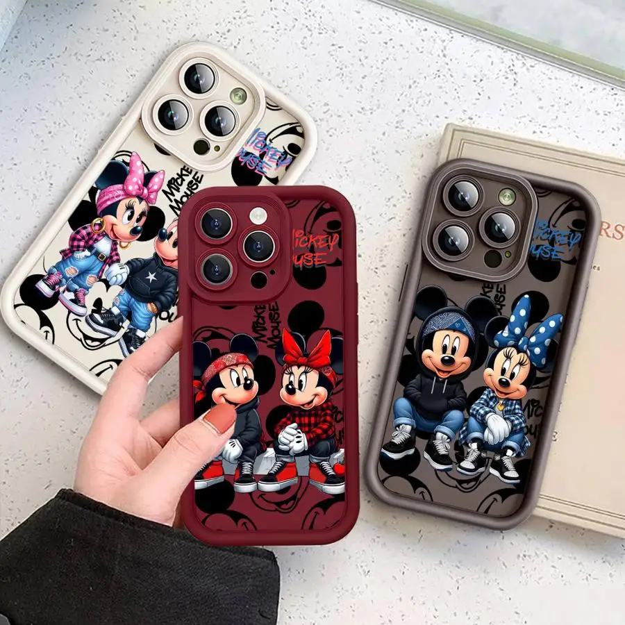 Disney mickey minnie myš hustý telefon pouzdro pro iPhone 16 13 mini SE 15promax 14 plus 12 pro 11 pro 8 7 XR XS maxi měkké obal