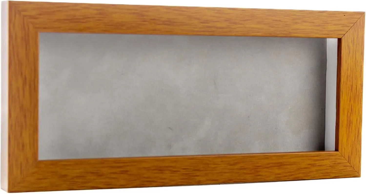 

13x34 Shadow Box Frame Light Brown Wood | with 3/4" Usable Display Depth | Includes Light Grey Real Suede Texture Acid-Fre