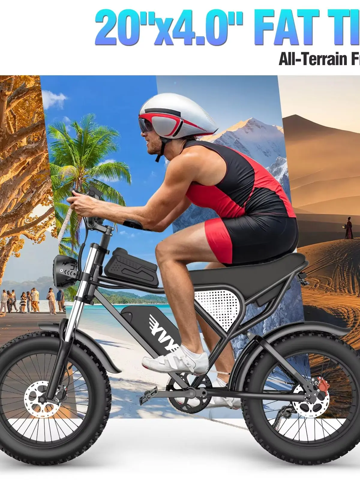 AliExpress NONE YVY C20  Electric Bike 1000W Motor 20"×4" Fat Tire 48V 20Ah IPX6 Waterproof Battery 50-100KM Max Range Hydraulic Disc Brake Dual Shock LCD Display All Terrain E-Bike