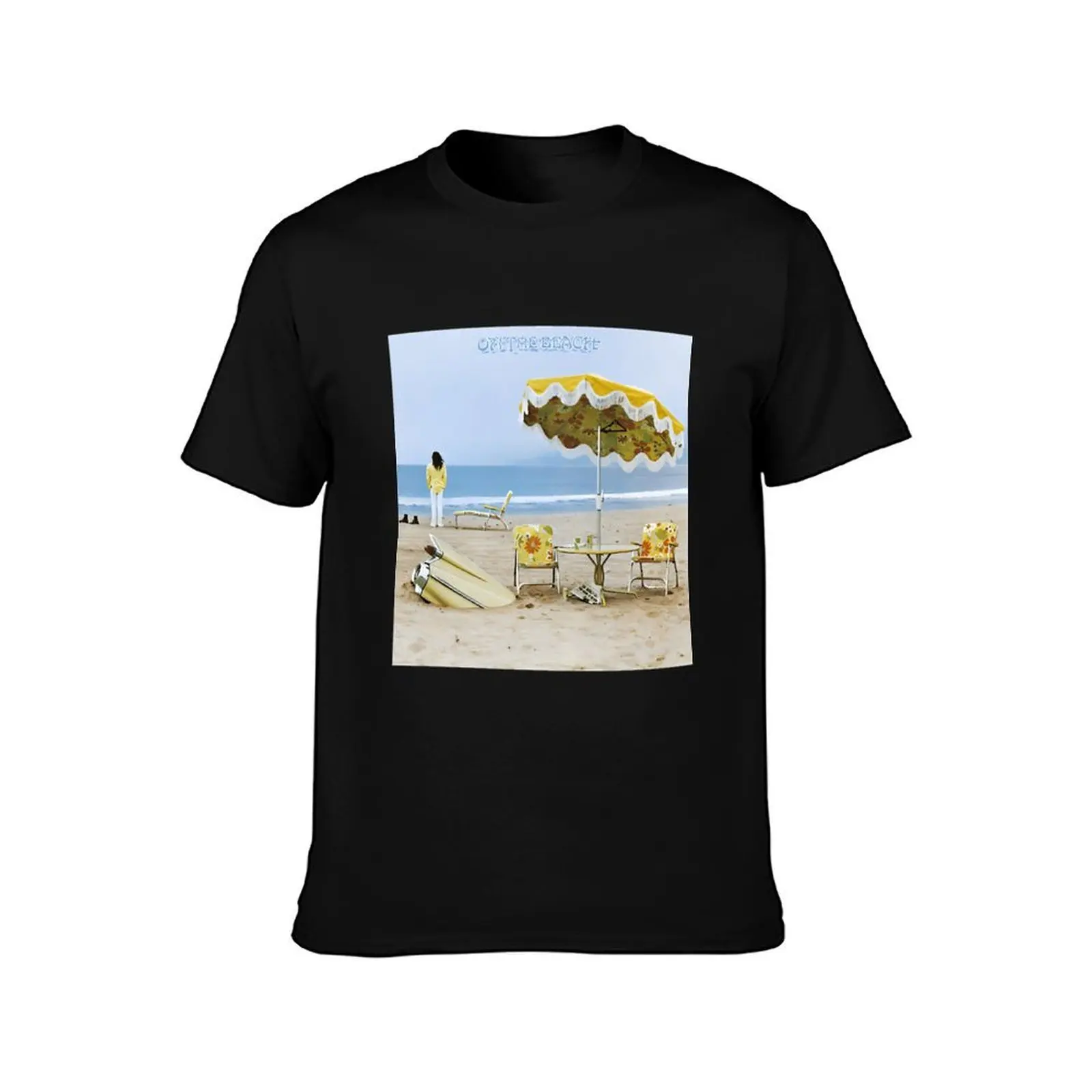 Neil Young On The Beach Album Cover Art Click T-Shirt Stain Resistant Casual Tee
