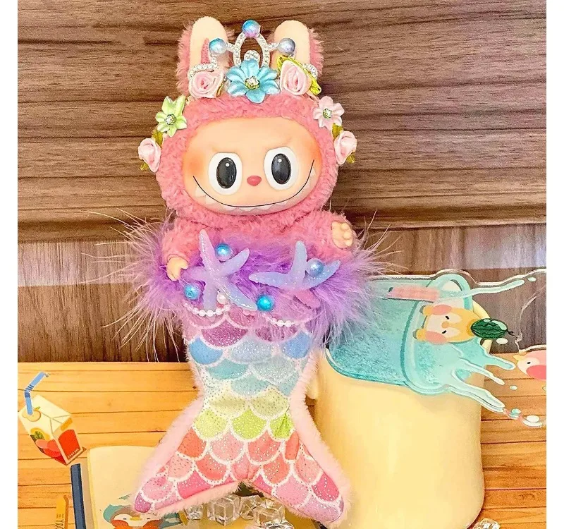 

[No Doll]Cute Mini Plush Doll Blue Hooded Plush Cartoon Clothes for Labubu I II Dolls Outfit Accessories Clothing Gift