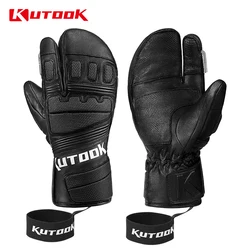 KUTOOK-Luvas De Esqui De Pele De Cabra, Luvas De Neve Térmicas, Luvas De Snowmobile De Couro, Luvas De Snowboard Impermeáveis E Anti Desgaste, Inverno