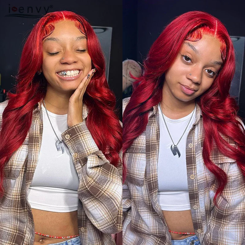 Cherry Red 13X6 Hd Lace Frontal Wig 180 Density 34 Inch Body Wave Burgundy Lace Front Wigs PrePluck 13X4 Colored Human Hair Wigs