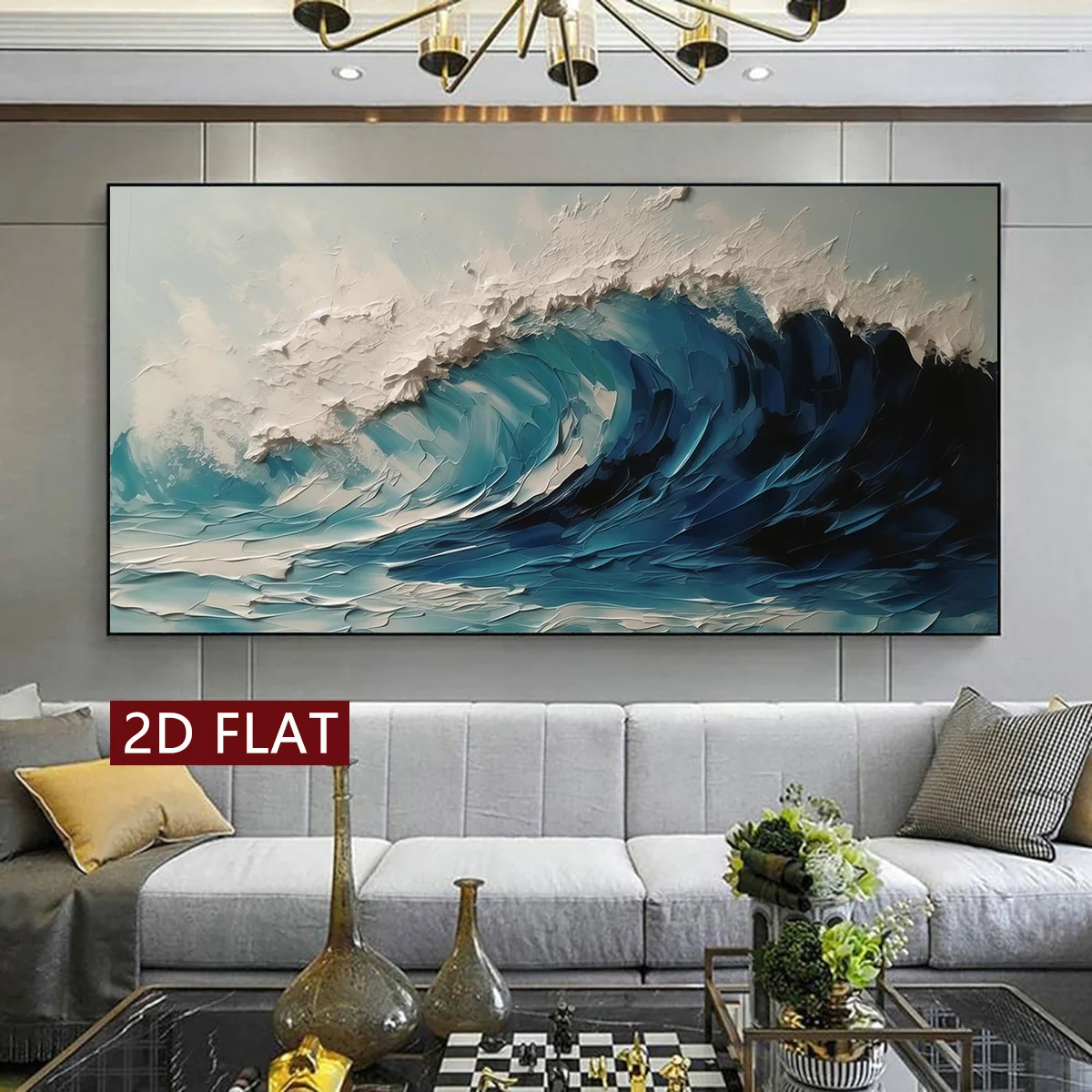 Large Frameless Canvas Wall Art,1pc frameless Canvas Painting 2D Flat Modern Abstract Ocean Wave Canvas Wall Art, Frameless  Oce