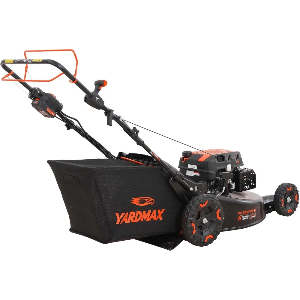 US Shipping 24 Inch 201cc Self Propelled Walk Behind Gas Lawn Mower with Electric Start 6 Speed CVT High Wheel 3-in-1