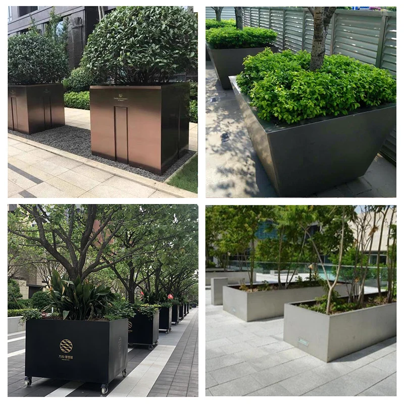 Stainless steel flower bed flower box outdoor tree pool planting box custom square mobile flower pot outdoor combination
