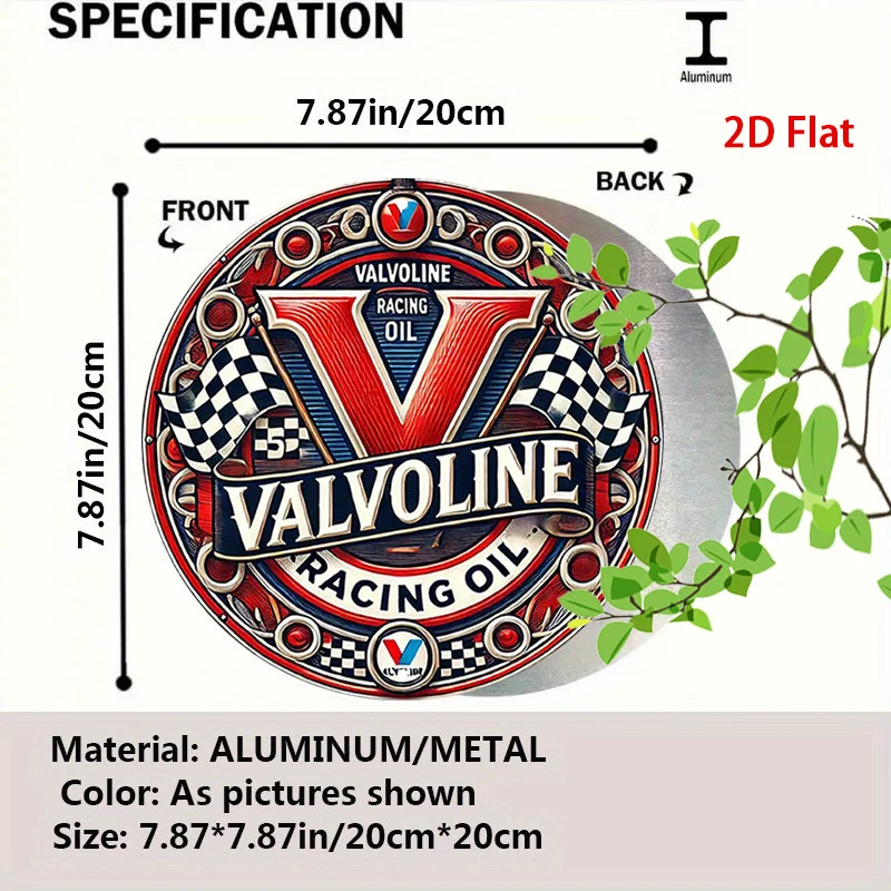 1pc Valvoline Racing Oil Metal Tin Sign - Checkered Flag Rustic Aluminum Wall Art, Red V Logo Vintage Garage Decor, 7.87