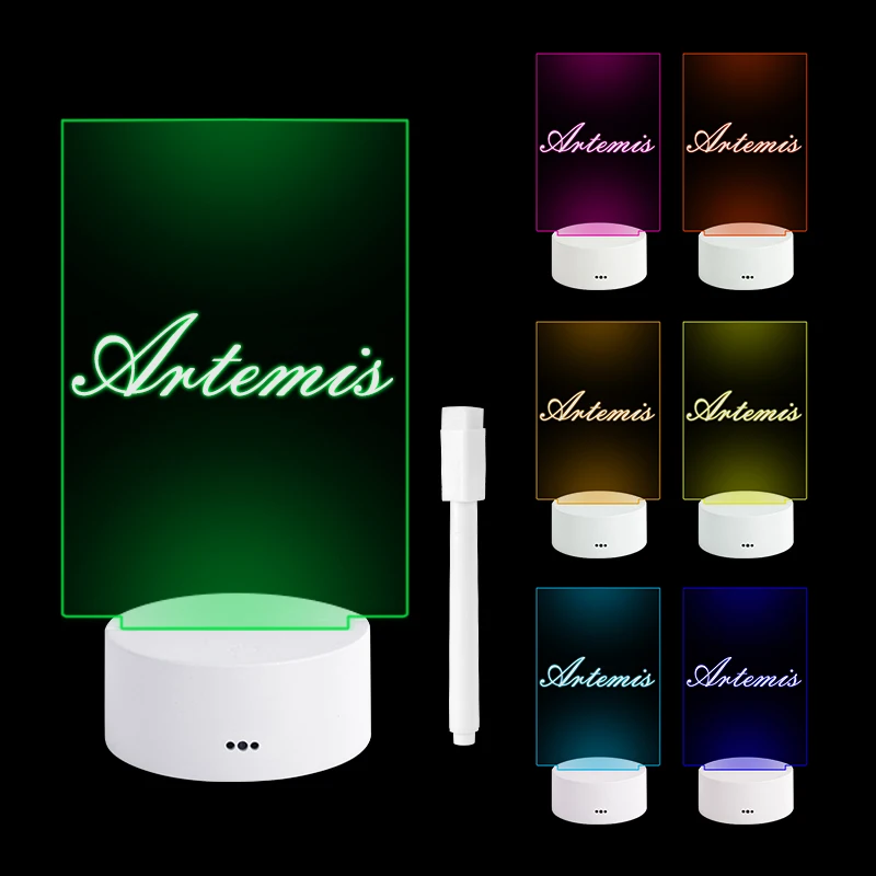 Tablero de notas de 7 colores, luz nocturna, USB y batería AAA, tablero de mensajes regrabable, lámpara nocturna, decoración de bolígrafo, lámpara