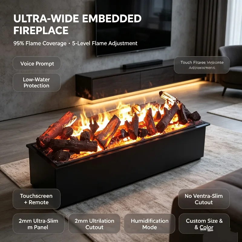 Automatic 3D LED Flame Multicolor Adjustable Water Vapor Electric Fireplace APP Control Household Use Wall-Mounted Installation