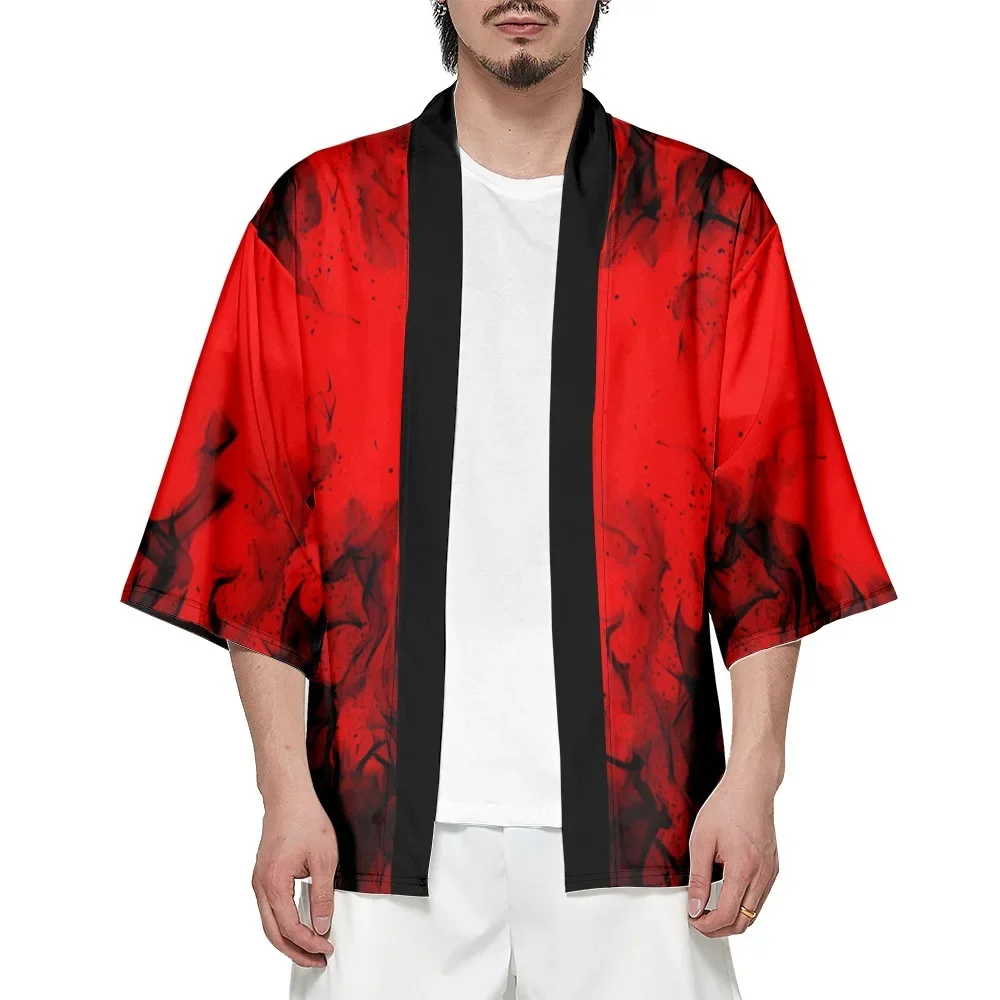 2024 Fashion Japanese Traditional Clothing Kimono 3D Printed Red and Black Pattern Men\'s and Women\'s Casual  Haori Kimono Yukata