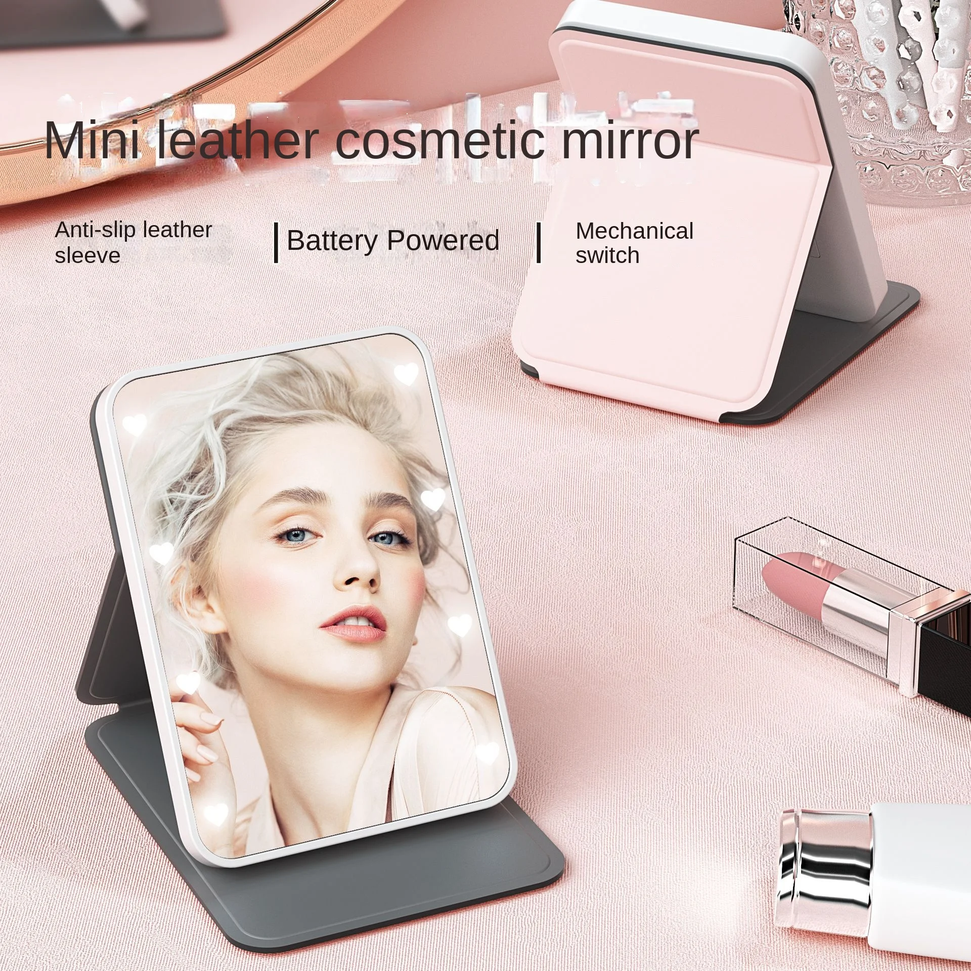 Portable Vanity Lamp Folding Cosmetic Mirrors Lighted  Makeup Mirror with LED Lamp Foldable Design Battery Version