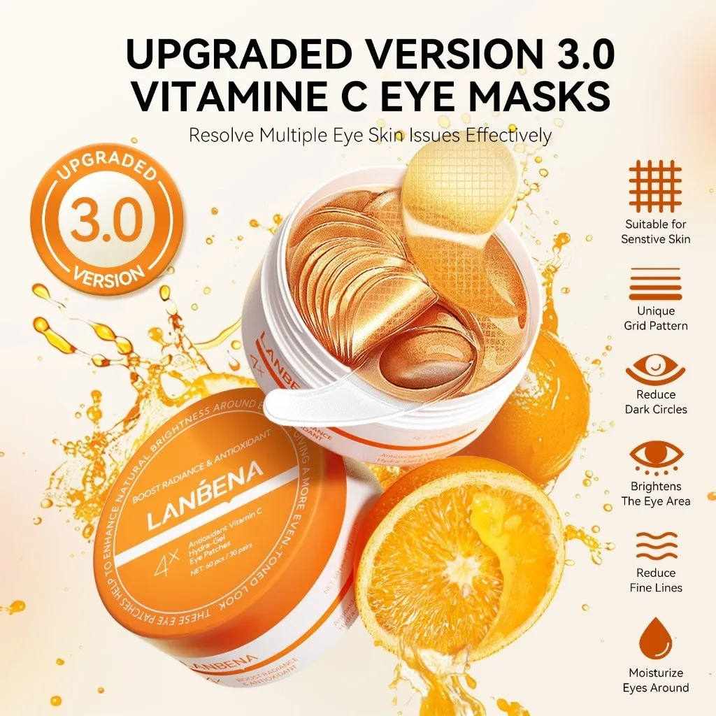 LANBENA Vitamin C Eye Mask For Antioxidant  Dark Circle Eye Bag Remover Anti-Aging Eye Patch 60pcs/30pairs
