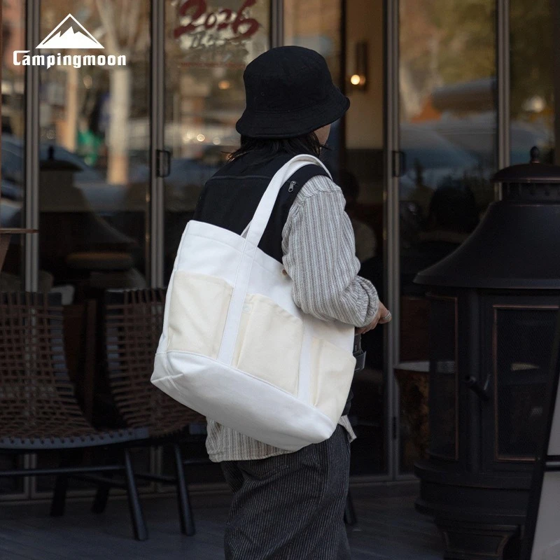 

CAMPINGMOON B-191-BK Thick Canvas Tote Bag Large Capacity Outdoor Camping Cycling Commuting Multifunctional Handbag